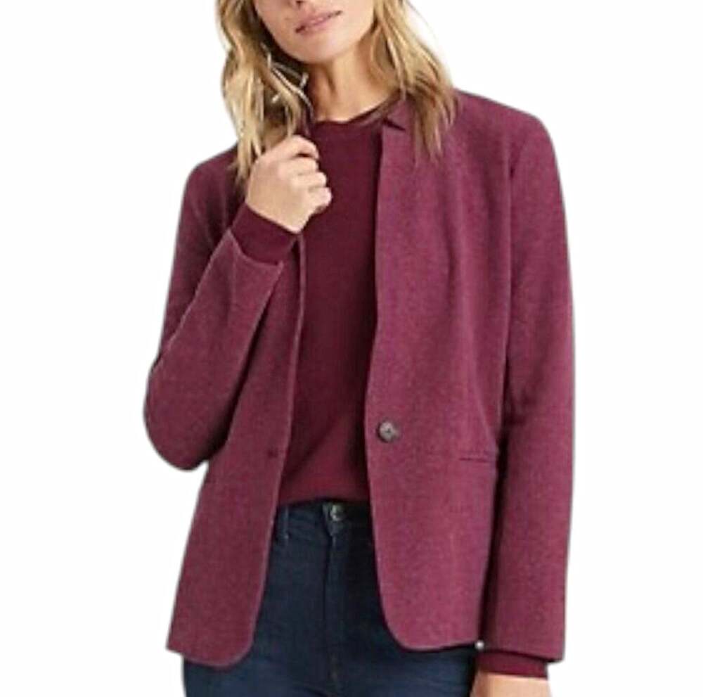Banana Republic Factory Berry Knit One-Button Pocketed Notch Collar Blazer Sm